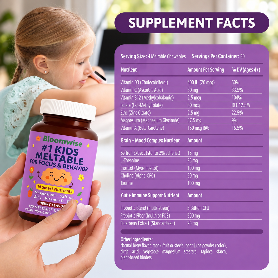 Bloomwise Supplement Facts and serving information