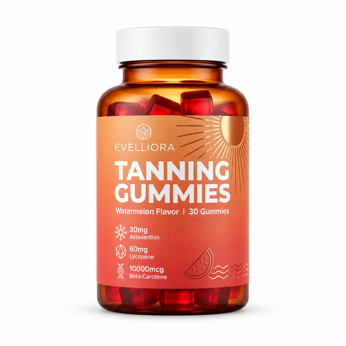 Evelliora Tanning Gummies — white background bottle