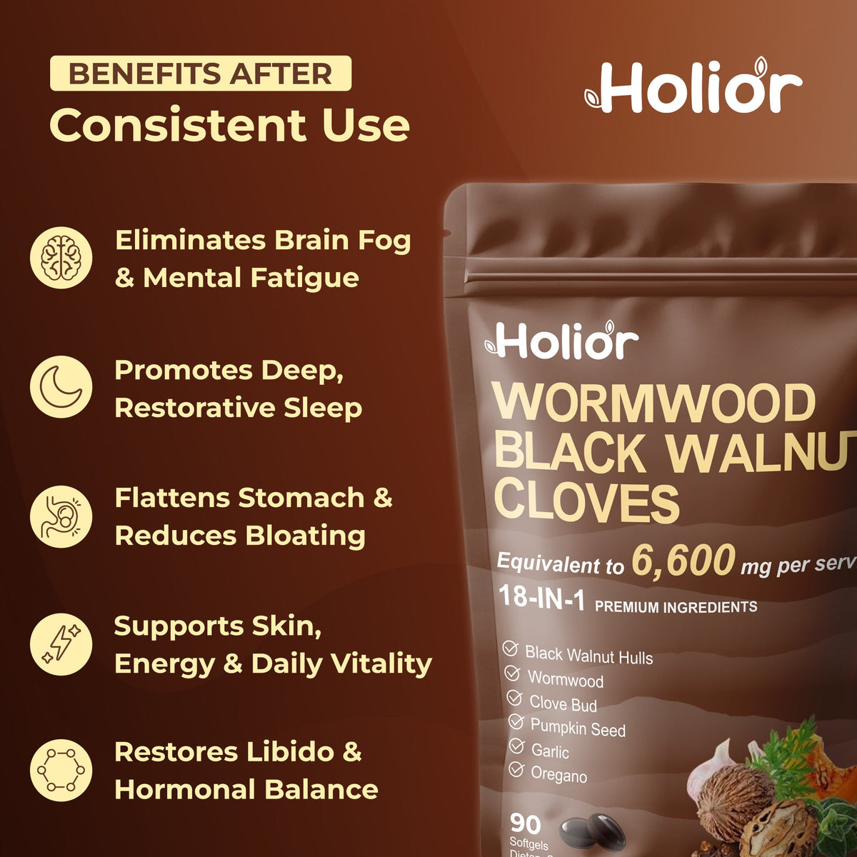 Holior Wormwood Black Walnut Pumpkin Seed & Clove Softgels